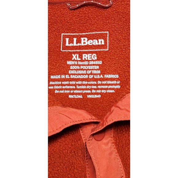 L.L. Bean Men's XL Reg Fleece 1/4 Snap Pullover Sweater Jacket Poly Burnt Orange - Picture 3 of 7
